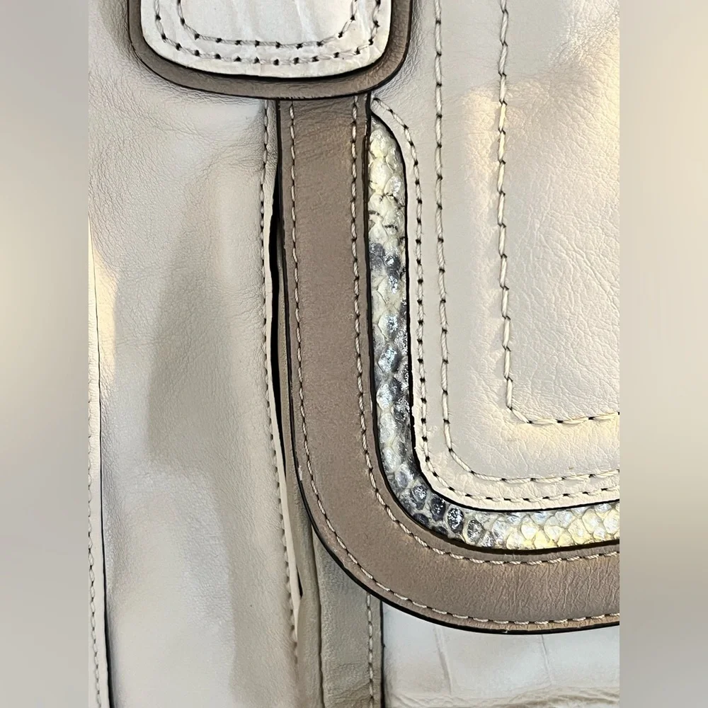 Coach Kristin Spectator leather zip Cream and Tan Women's Handbag w/ exotic trim